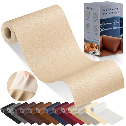 YAFLC kunstleder selbstklebend Beige, 10 x 160cm leder patch selbstklebend, kunstleder reparaturset für couch Autositz Sofa Möbel Leder Reparatur Jacken und Renovierung von YAFLC