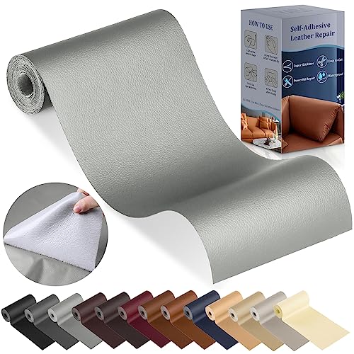 YAFLC kunstleder selbstklebend Grau, 10 x 160cm leder patch selbstklebend, kunstleder reparaturset für couch Autositz Sofa Möbel Leder Reparatur Jacken und Renovierung von YAFLC