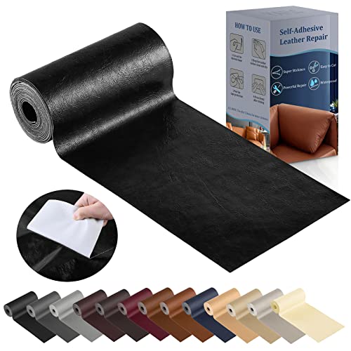 YAFLC kunstleder selbstklebend Helles Schwarz, 10 x 160cm leder patch selbstklebend, kunstleder reparaturset für couch Sofa Autositz Möbel Leder Reparatur Jacken und Renovierung von YAFLC