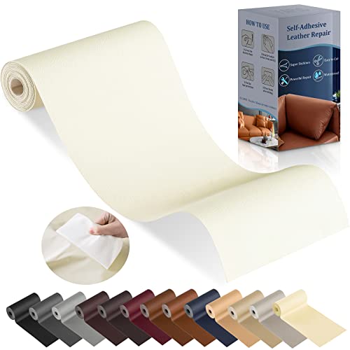 YAFLC kunstleder selbstklebend Milchweiß, 10 x 160cm leder patch selbstklebend, kunstleder reparaturset für couch Sofa Autositz Möbel Leder Reparatur Jacken und Renovierung von YAFLC
