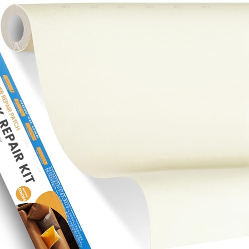 YAFLC kunstleder selbstklebend Milchweiß, 40 x 80cm leder patch selbstklebend, kunstleder reparaturset für couch Sofa Autositz Möbel Leder Reparatur Jacken und Renovierung von YAFLC