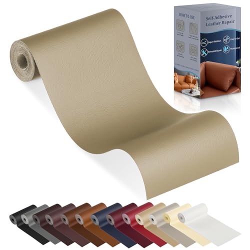 YAFLC kunstleder selbstklebend Mittelbeige, 10 x 160cm leder patch selbstklebend, kunstleder reparaturset für Autositz couch Sofa Möbel Leder Reparatur Jacken und Renovierung von YAFLC