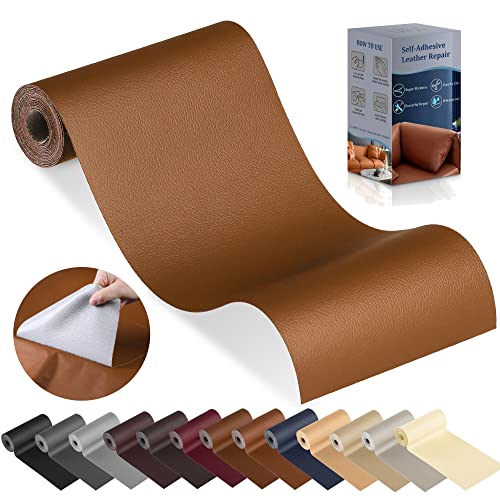 YAFLC Kunstleder selbstklebend Mittelbraun, 10 x 160cm Leder Patch selbstklebend, Kunstleder reparaturset für Couch Autositz Sofa Möbel Leder Reparatur Jacken und Renovierung von YAFLC