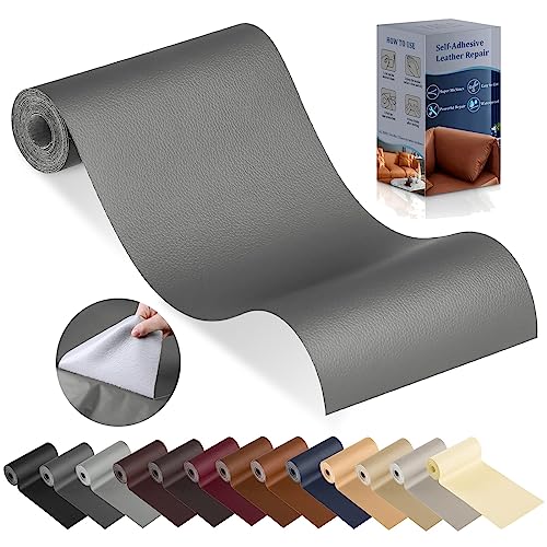 YAFLC kunstleder selbstklebend Mittelgrau, 10 x 160cm leder patch selbstklebend, kunstleder reparaturset für couch Autositz Sofa Möbel Leder Reparatur Jacken und Renovierung von YAFLC