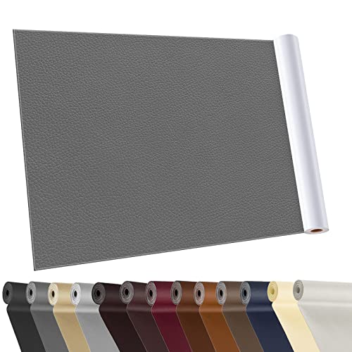 YAFLC kunstleder selbstklebend Mittelgrau, 40 x 160cm leder patch selbstklebend, kunstleder reparaturset für couch Autositz Sofa Möbel Leder Reparatur Jacken und Renovierung von YAFLC