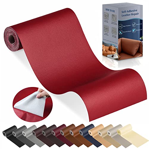 YAFLC kunstleder selbstklebend Rot, 10 x 160cm leder patch selbstklebend, kunstleder reparaturset für couch Sofa Autositz Möbel Leder Reparatur Jacken und Renovierung von YAFLC