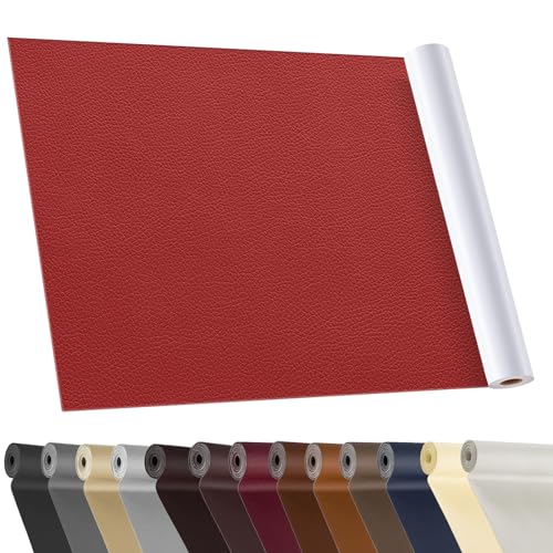 YAFLC Kunstleder selbstklebend Rot, 40 x 160cm Leder Patch selbstklebend, Kunstleder reparaturset für Couch Autositz Sofa Möbel Leder Reparatur Jacken und Renovierung von YAFLC
