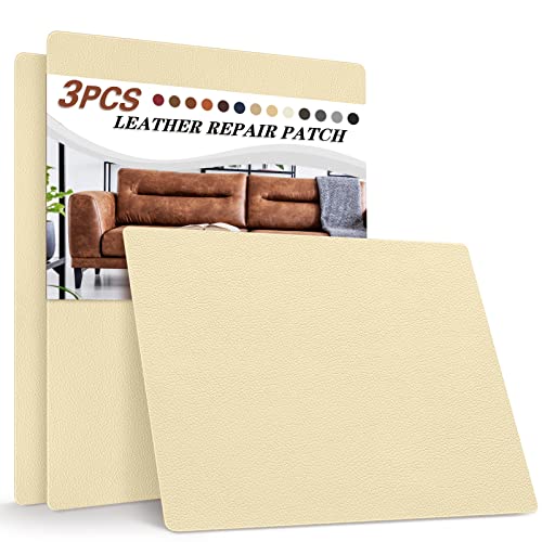 YAFLC leder reparatur set Beige gelb 3er, 21 x 28cm lederflicken selbstklebend, kunstleder selbstklebend für Sofas, Handtaschen, Jacken, Autositze, Möbel Leder Reparatur und Renovierung von YAFLC