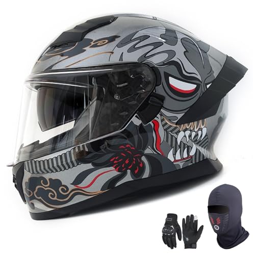 Integralhelm Motorrad für Erwachsene Damen und Herren, Jethelm mit getönten Visieren, Roller, Motocross, zugelassen nach ECE 22.06 A,M57-58CM von YAGAMAXUNZ