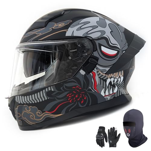Integralhelm Motorrad für Erwachsene Damen und Herren, Jethelm mit getönten Visieren, Roller, Motocross, zugelassen nach ECE 22.06 J,XL61-62CM von YAGAMAXUNZ