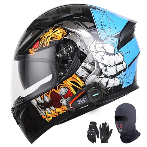 Integralhelme für Motorräder mit Bluetooth, ECE 22.06-zugelassen, modular, offen und mit Doppelvisier, für Erwachsene, Männer und Frauen. D,L59-60CM von YAGAMAXUNZ