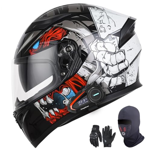 Integralhelme für Motorräder mit Bluetooth, ECE 22.06-zugelassen, modular, offen und mit Doppelvisier, für Erwachsene, Männer und Frauen. F,XL61-62CM von YAGAMAXUNZ