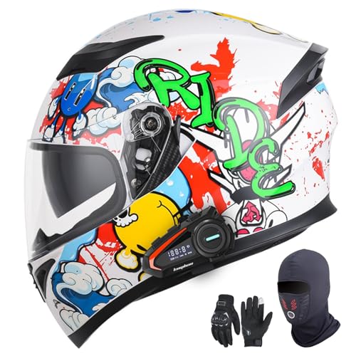 Integralhelme für Motorräder mit Bluetooth, ECE 22.06-zugelassen, modular, offen und mit Doppelvisier, für Erwachsene, Männer und Frauen. O,XL61-62CM von YAGAMAXUNZ