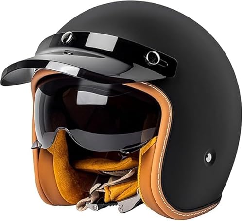 Offener Motorrad-Halbhelm, Vintage-Jethelm, DOT/ECE-geprüft, mit Sonnenblende, 3/4-Demi-Jet-Helm für Motorräder im Retro-Stil, für Erwachsene, Männer und Frauen A,M54-56CM von YAGAMAXUNZ