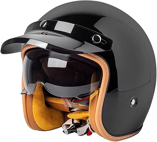 Offener Motorrad-Halbhelm, Vintage-Jethelm, DOT/ECE-geprüft, mit Sonnenblende, 3/4-Demi-Jet-Helm für Motorräder im Retro-Stil, für Erwachsene, Männer und Frauen B,L57-58CM von YAGAMAXUNZ