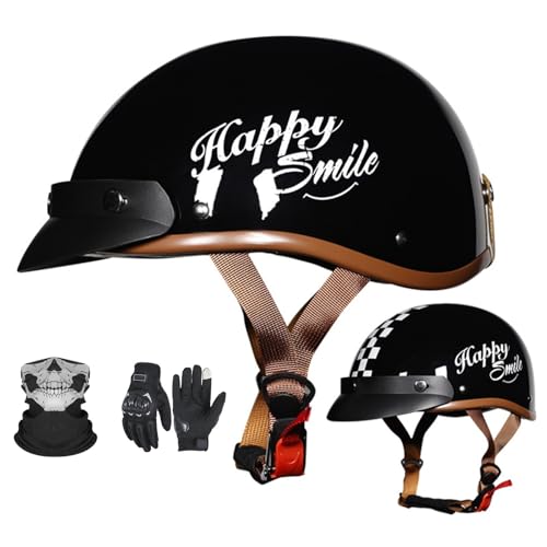 Retro-Jethelm mit Sonnenblende für Erwachsene Männer und Frauen, Vintage-Motorrad-Jethelm im deutschen Stil, ECE 22.06-geprüft, A,M55-56CM von YAGAMAXUNZ