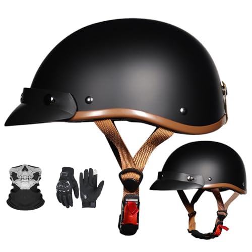 Retro-Jethelm mit Sonnenblende für Erwachsene Männer und Frauen, Vintage-Motorrad-Jethelm im deutschen Stil, ECE 22.06-geprüft, C,M55-56CM von YAGAMAXUNZ