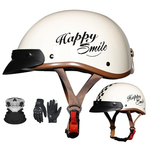 Retro-Jethelm mit Sonnenblende für Erwachsene Männer und Frauen, Vintage-Motorrad-Jethelm im deutschen Stil, ECE 22.06-geprüft, D,XL59-60CM von YAGAMAXUNZ