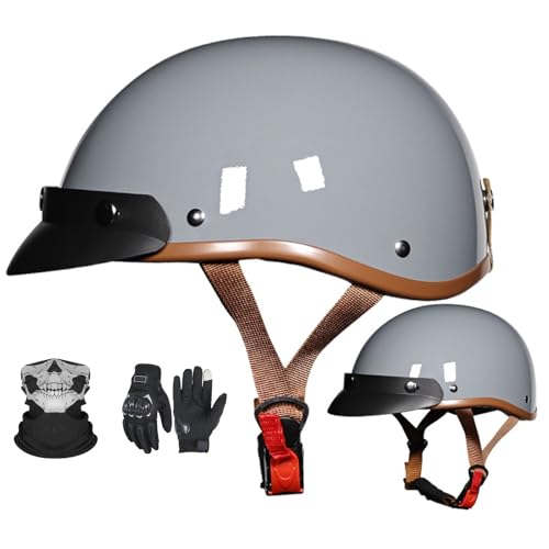 Retro-Jethelm mit Sonnenblende für Erwachsene Männer und Frauen, Vintage-Motorrad-Jethelm im deutschen Stil, ECE 22.06-geprüft, E,XXL61-62CM von YAGAMAXUNZ