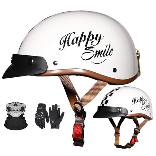 Retro-Jethelm mit Sonnenblende für Erwachsene Männer und Frauen, Vintage-Motorrad-Jethelm im deutschen Stil, ECE 22.06-geprüft, F,XL59-60CM von YAGAMAXUNZ