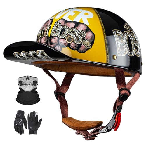 Vintage-Jethelm für Motorradfahrer im deutschen Stil, ECE 22.06-zugelassen, Retro-Jethelm mit Sonnenblende für erwachsene Männer und Frauen A,L58-60CM von YAGAMAXUNZ