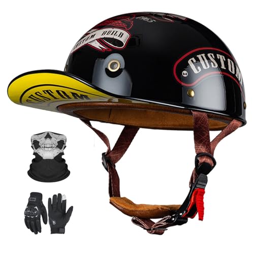 Vintage-Jethelm für Motorradfahrer im deutschen Stil, ECE 22.06-zugelassen, Retro-Jethelm mit Sonnenblende für erwachsene Männer und Frauen B,XL61-62CM von YAGAMAXUNZ