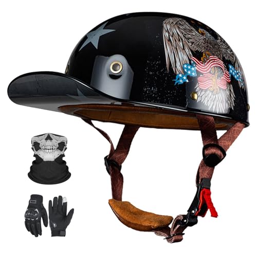 Vintage-Jethelm für Motorradfahrer im deutschen Stil, ECE 22.06-zugelassen, Retro-Jethelm mit Sonnenblende für erwachsene Männer und Frauen C,M54-57CM von YAGAMAXUNZ