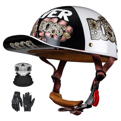 Vintage-Jethelm für Motorradfahrer im deutschen Stil, ECE 22.06-zugelassen, Retro-Jethelm mit Sonnenblende für erwachsene Männer und Frauen D,M54-57CM von YAGAMAXUNZ