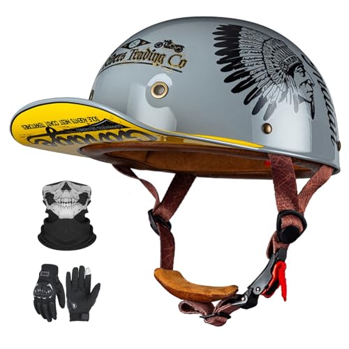 Vintage-Jethelm für Motorradfahrer im deutschen Stil, ECE 22.06-zugelassen, Retro-Jethelm mit Sonnenblende für erwachsene Männer und Frauen E,XXL63-64CM von YAGAMAXUNZ