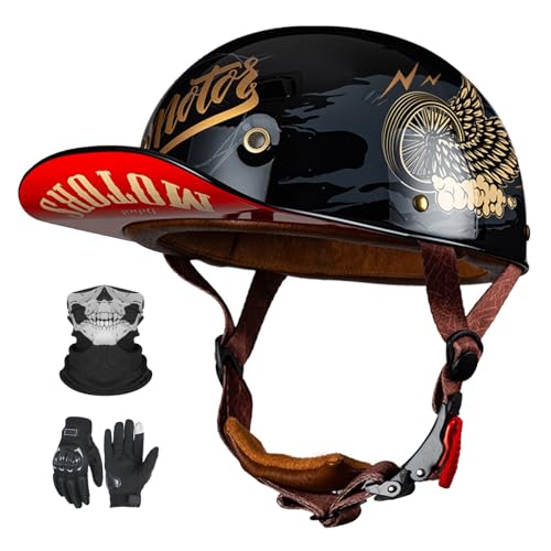 Vintage-Jethelm für Motorradfahrer im deutschen Stil, ECE 22.06-zugelassen, Retro-Jethelm mit Sonnenblende für erwachsene Männer und Frauen F,M54-57CM von YAGAMAXUNZ