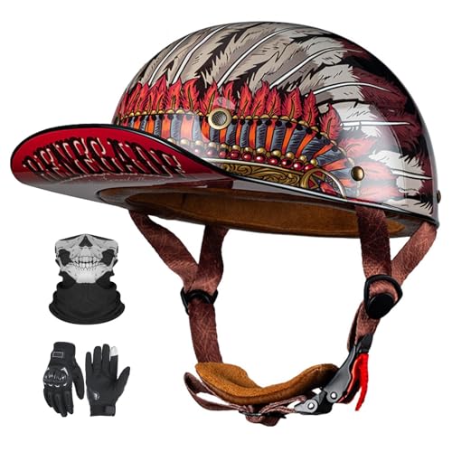 Vintage-Jethelm für Motorradfahrer im deutschen Stil, ECE 22.06-zugelassen, Retro-Jethelm mit Sonnenblende für erwachsene Männer und Frauen G,XL61-62CM von YAGAMAXUNZ