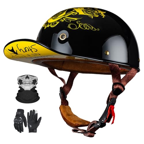 Vintage-Jethelm für Motorradfahrer im deutschen Stil, ECE 22.06-zugelassen, Retro-Jethelm mit Sonnenblende für erwachsene Männer und Frauen H,L58-60CM von YAGAMAXUNZ