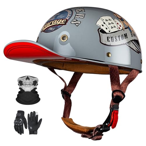 Vintage-Jethelm für Motorradfahrer im deutschen Stil, ECE 22.06-zugelassen, Retro-Jethelm mit Sonnenblende für erwachsene Männer und Frauen J,M54-57CM von YAGAMAXUNZ