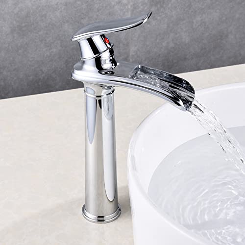 YAGJIA Waschtischarmatur Hoch Chrom, Wasserfall Wasserhahn Bad Retro, Waschbecken Armaturen Badezimmer, Badarmatur aufsatzwaschbecken Einhebel Mischbatterie Antik aus Messing von YAGJIA