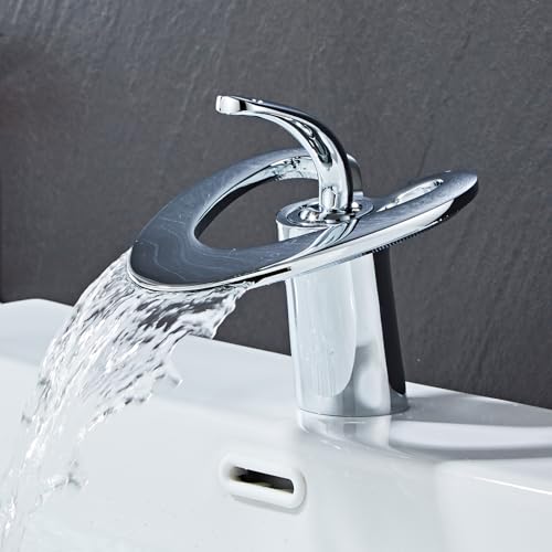 YAGJIA Wasserfall Wasserhahn Bad Waschbecken, Waschtischarmatur Chrom, Armatur Badezimmer aus Messing, Badarmatur Einhebelmischer Mischbatterie, Modern Elegant Design von YAGJIA