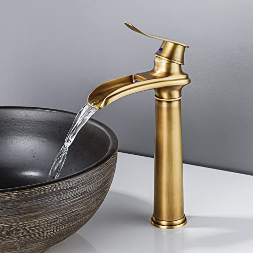 YAGJIA Wasserhahn Bad Hoch Antik, Waschtischarmatur Wasserfall Retro, Waschbecken Armaturen Messing, Badarmatur Einhebel Mischbatterie Hoher Auslauf für Badezimmer von YAGJIA