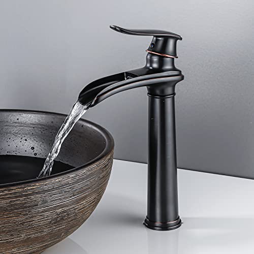 YAGJIA Wasserhahn Bad Schwarz Wasserfall, Waschtischarmatur Hoch Retro, Waschbecken Armaturen Messing, Badarmatur Einhebel Mischbatterie Antik ORB für Badezimmer von YAGJIA