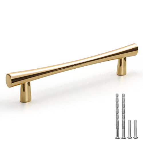 YAGU 10 stück Helles Gold Massive Möbelgriffe, 128mm Lochabstand, Poliertem Messing Schrankgriffe Zink-Legierung Schubladen Griffe für Küchenschränke Kleiderschrank Türgriffe von YAGU