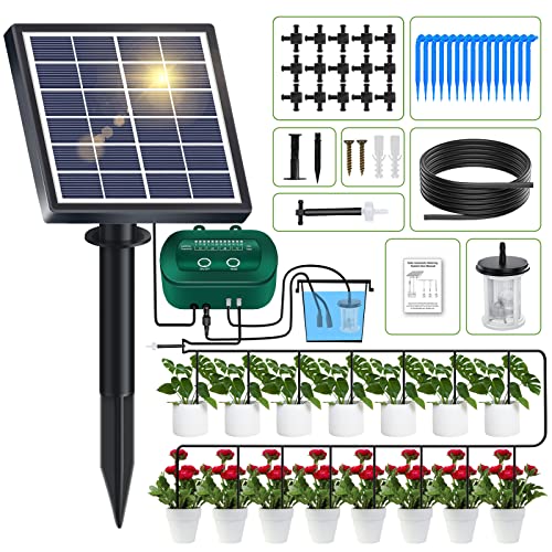 Solar Bewässerungssystem 2023 Neuestes Tröpfchenbewässerung system, Automatische Bewässerungssystem Garten mit 12 Timer-Modi +15 M Schlauch für Garten, Balkon Pflanzen, Kübelpflanzen im Freien von YAHAMOO