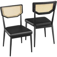 Yaheetech - 2-er Set Esszimmerstühle mit Rattan-Rückenlehne & gepolstertem Sitzkissen, Küchenstuhl Stühle für Esszimmer/Balkon/Restaurant, Bezug aus von YAHEETECH