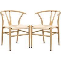 2-er Set mittelalterliche Esszimmerstühle Y-Stuhl Rattan Sessel Lehnstuhl mit Gewebtem Sitz, Armlehnenstuhl, holzfarbe - Yaheetech von YAHEETECH