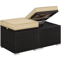 2 stk. Rattan Hocker mit Abnehmbarem Kissen & Stauraum, Wetterfest Sitzhocker Gartenhocker Fußhocker Flache Rattanoptik für Outdoor Garten Terrasse, von YAHEETECH
