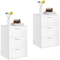 2 x Nachtschrank Kommode Boxspringbett, Nachttisch Nachtkommode 59cm hoch, Schubladen mit Griff Weiß - Yaheetech von YAHEETECH