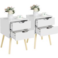 2er Set Nachttisch Nachtschrank Nachtkommode mit 2 Schubladen Schlichter Beistselltisch Beine aus Massivholz Sofatisch für Schlafzimmer/Wohnzimme, 40 von YAHEETECH