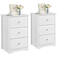 2er Set Nachttisch mit 3 Schubladen Nachtschrank aus Holz Nachtkonsole Nachtkommode für Schlafzimmer Wohnzimmer Beistelltisch für Boxspringbett weiß von YAHEETECH
