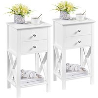2er Set Nachttische mit 2 Schubladen und 1 Ablagefach Nachtschrank Couchtisch Sofatisch aus mdf für Wohnzimmer und Schlafzimmer Stabil Weiß von YAHEETECH