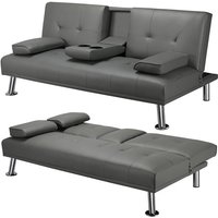 Yaheetech - 3er-Sofa Schlafsofa Couch mit Tassenhalter Gästebett, Rückenlehne neigbar 105°/140°/180°, 167 x 81,5 x 75 cm, 350 kg belastbar, grau von YAHEETECH