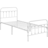 Bettrahmen Vintage Stil 90 x 200 cm Metallbett Bettgestell aus Metall mit Lattenrost, Modern Gästebett Jugendbett, Weiß - Yaheetech von YAHEETECH