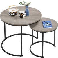 Couchtisch Rund 2er Set Beistelltisch Robust Sofatisch mit Stahlrahmen Satztische für Wohnzimmer und Schlafzimmer, Grau - Yaheetech von YAHEETECH