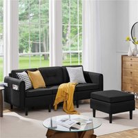 Ecksofa 3-Sitzer Sofa mit Polsterhocker aus Leinenstoff Eckcouch in L-Form Rechts/Links fürs Wohnzimmer/Schlafzimmer/Wohnung, Schwarz - Yaheetech von YAHEETECH